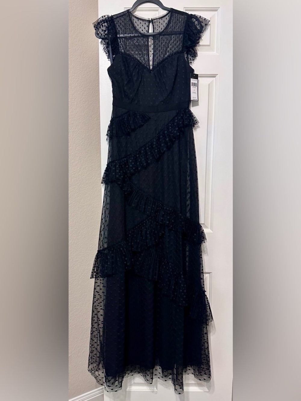 BCBGMaxAzria Black Polka Dot Ruffle-Tier Maxi Dress